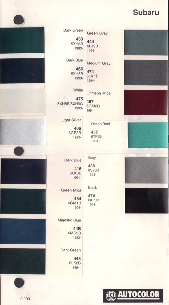 1993 - 1994 Subaru Paint Charts Autocolor